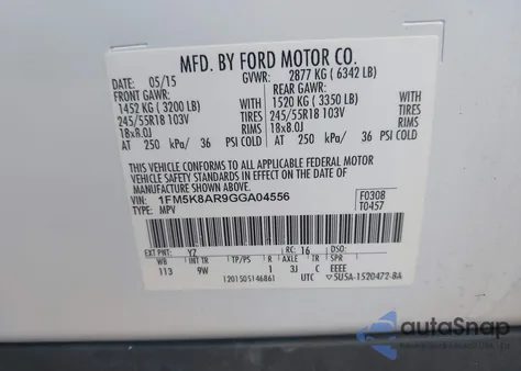 2016 Ford Police Interceptor из США, поврежденный, VIN 1FM5K8AR9GGA04556